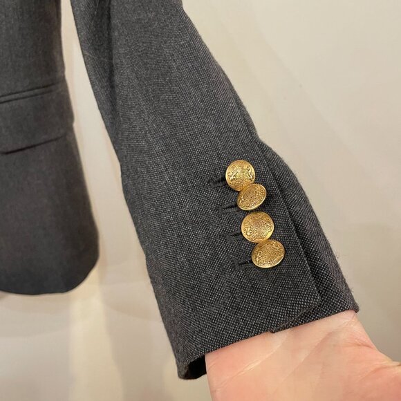 2/$40 EUC J.Crew Wool Blend Gold Button Blazer Charcoal 4, Small - Picture 3 of 5
